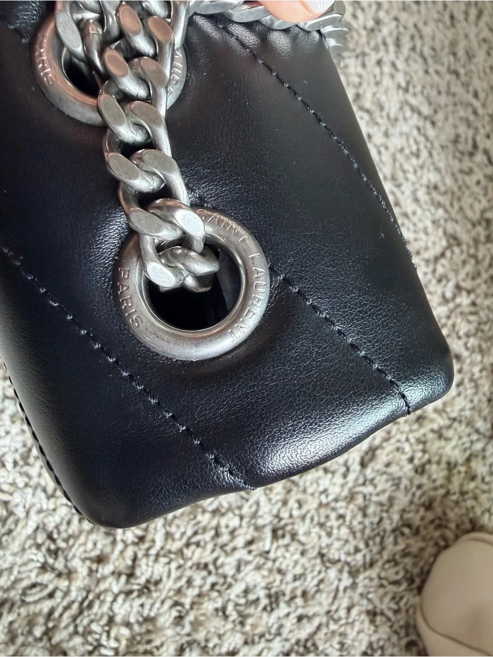 Saint Laurent Black Quilted Leather Shoulder Bag with Chain Strap